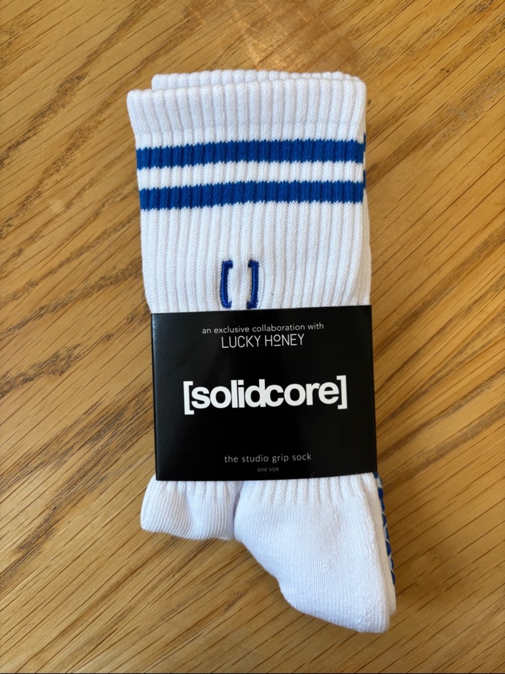 Solidcore X Lucky Honey White & Blue Studio Grip Socks